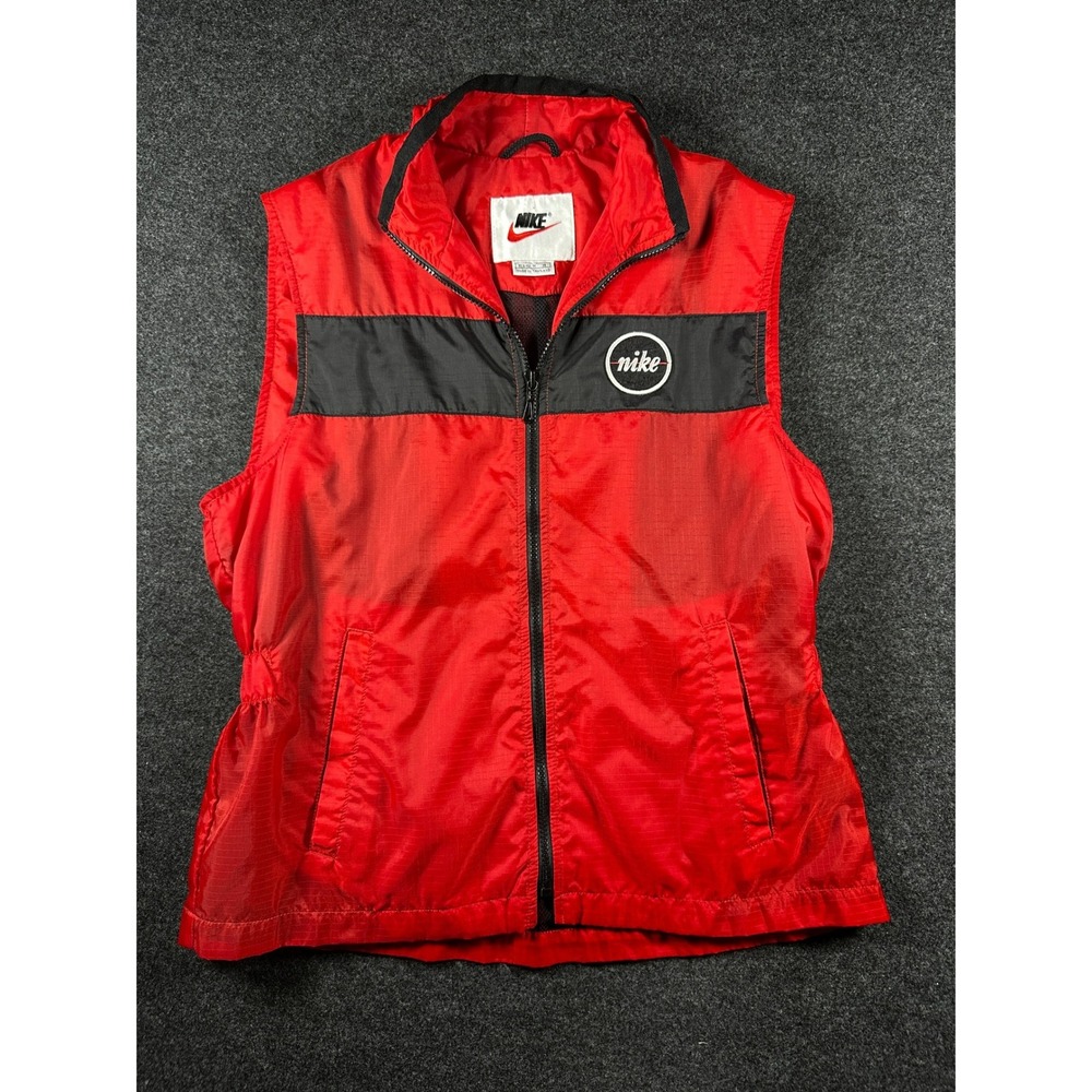 Vintage Nike Windbreaker Vest Red Black Full Zip Ripstop Mens Med 90s